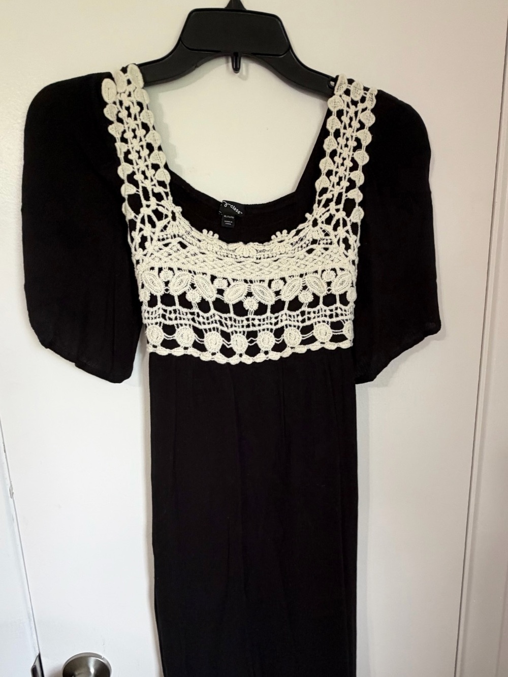 art class Black Dress with White Crochet Yoke